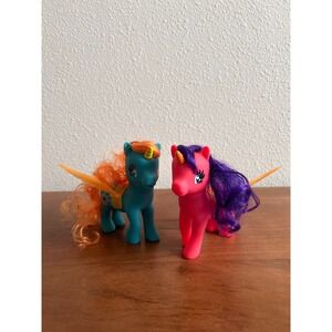 Vintage Winged Unicorn‎ Pony Figures Teal and Pink Set of 2